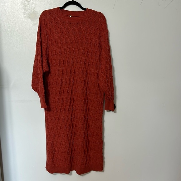 Free People Terracotta Cable Knit Midi Nicole Sweater Dress Size XS - Picture 3 of 7